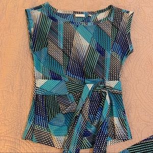 NY & Co | Blue Geometric Print Side-tie Blouse